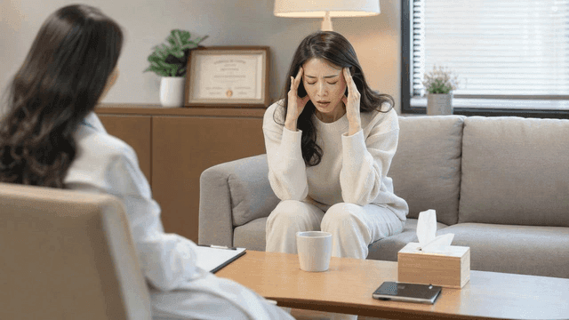 Female patient consulting with psychiatrist