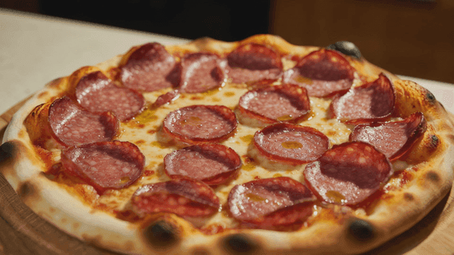 Freshly baked pepperoni pizza