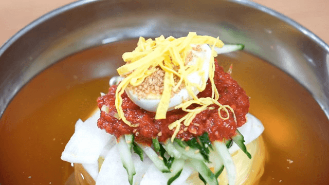 Korean Cold Buckwheat Noodles with spicy sauce