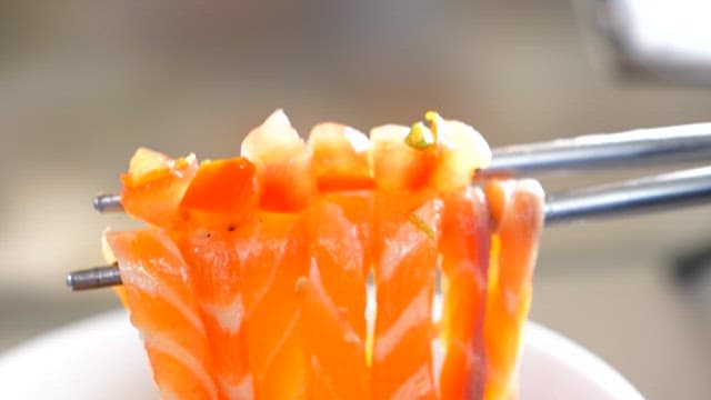 Delicious Salmon Tomato Noodles in a Bowl