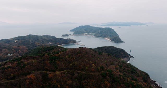 Blue Coastal View from the Mountains during Autumn