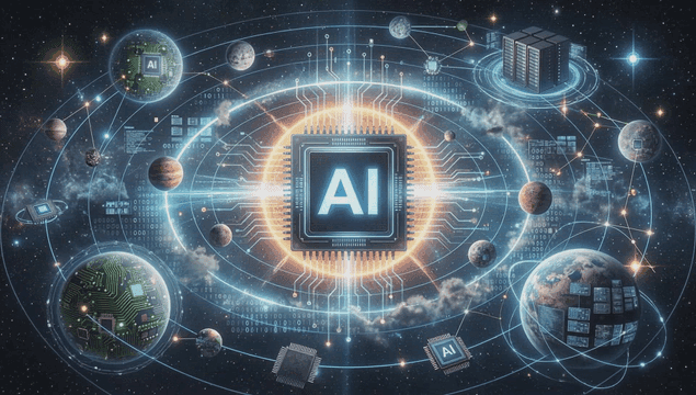 AI technology in a cosmic digital space