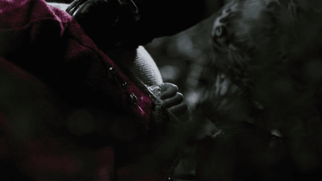 Man tying woman with rope