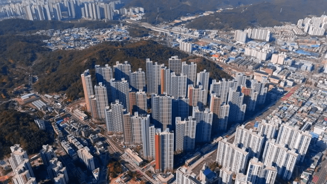 Aerial view of apartment complex