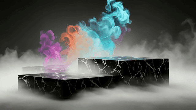 대리석 플랫폼에서 피어오르는 색색의 연기