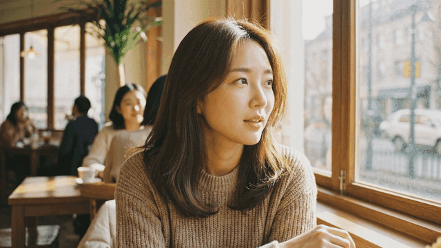 Woman enjoying sunshine at cafe