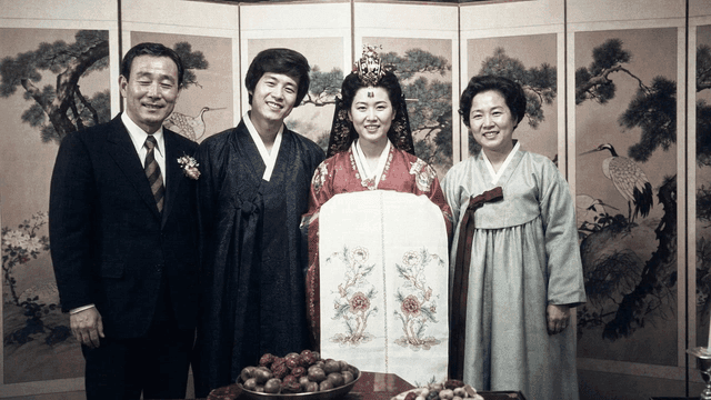 Traditional Korean wedding ceremony indoors