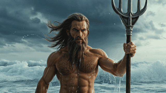 Powerful Poseidon emerging from sea