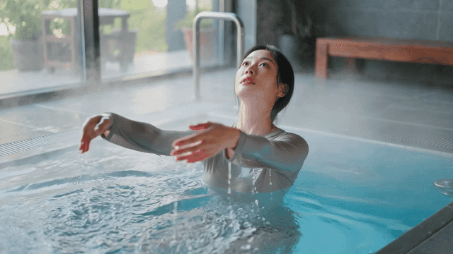 Woman relaxing in warm spa