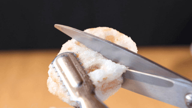 Lotus root pancakes cut with scissors