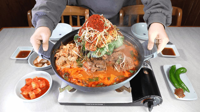 Spicy pork backbone stew on table