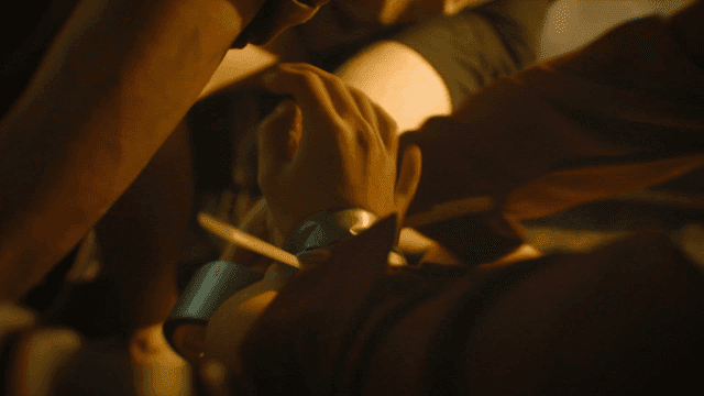 Person who ties both hands with tape