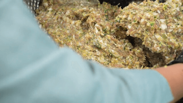 Mixing ingredients for dumpling filling