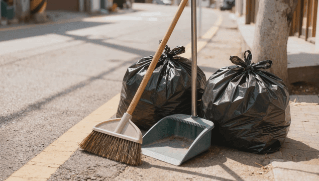 거리의 빗자루와 쓰레받기, 쓰레기봉투