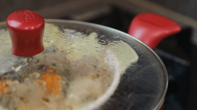 Dish where steam rises from pot lid