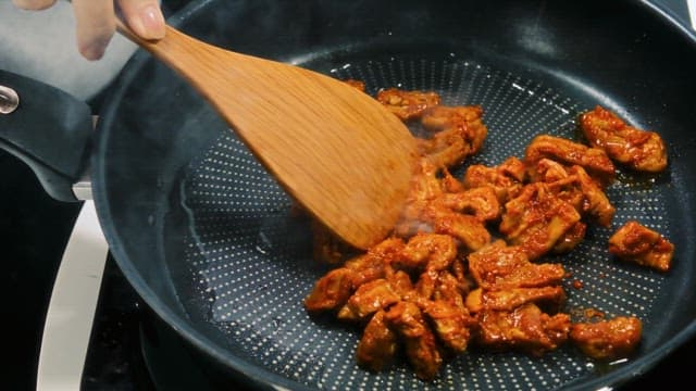 Stir-Fried Intestines Cooked in a Frying Pan