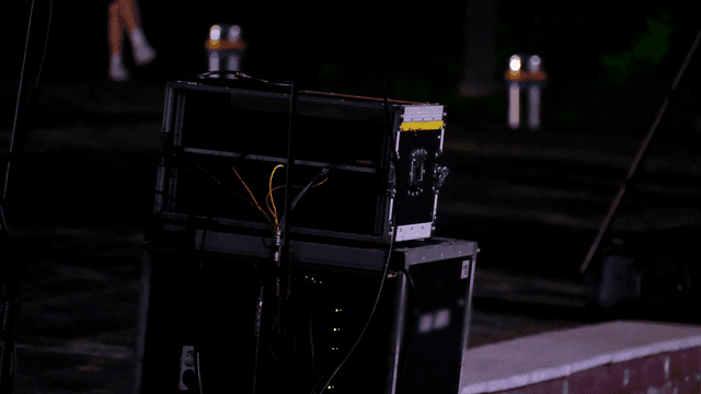 Outdoor stage with audio equipment