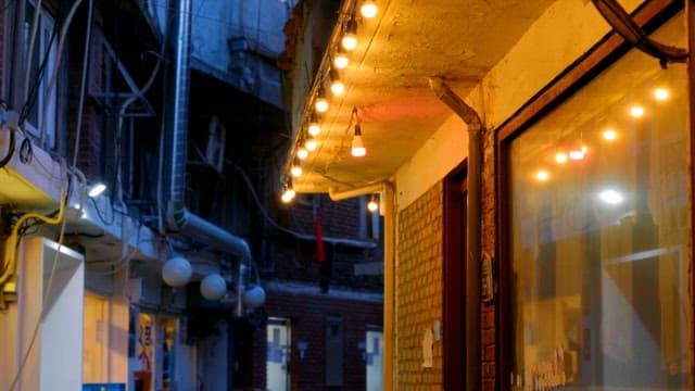 Cozy alley with warm lights