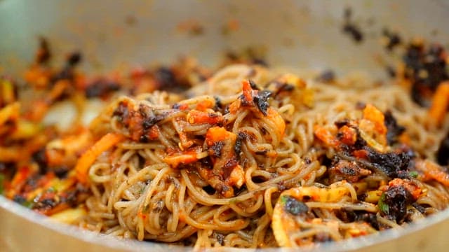 Spicy buckwheat noodles mixed with seasoning sauce