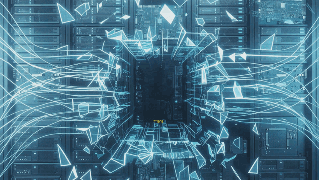 Data streams in a futuristic server room