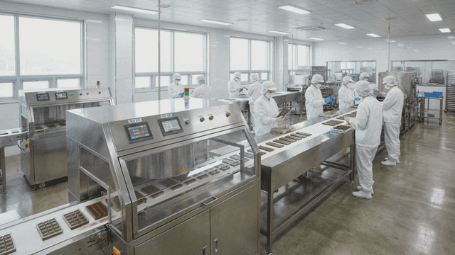 Workers working in chocolate factory