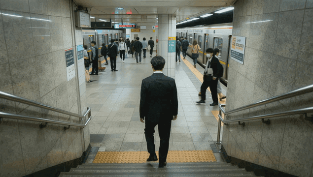 Busy subway station with diverse people passing through