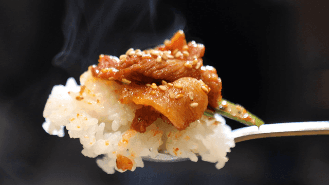 Spicy stir-fried pork and spoonful of rice