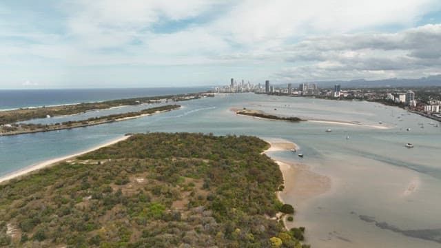 Aerial View of Coastal Cityscape and Nature