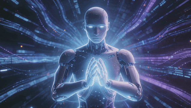 빛나는 회로를 가진 AI 로봇