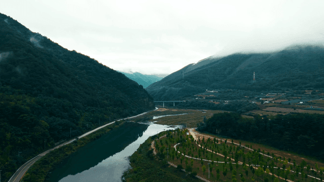 Quiet mountain with flowing river
