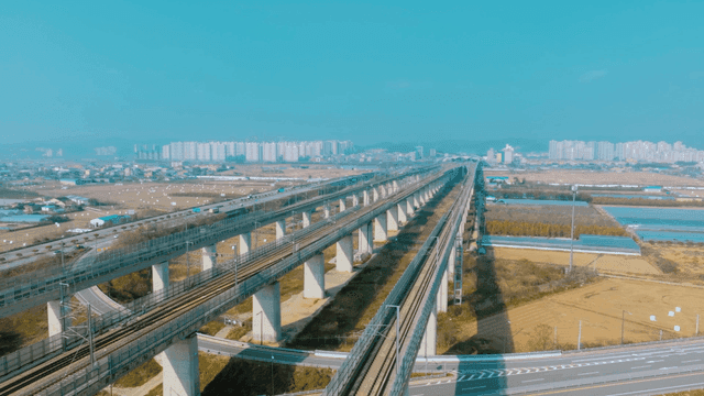 Elevated railways and roads on plains