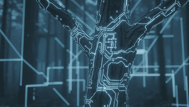 Tree with digital circuit patterns