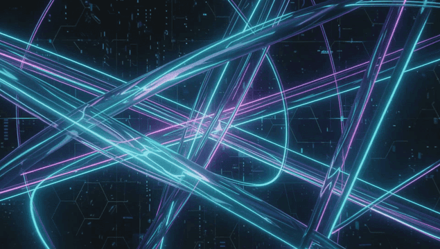 Intertwined neon lights in a digital space