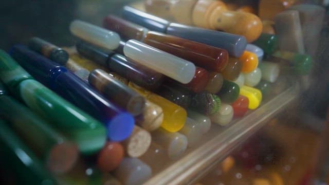 수납장에 진열된 다양한 소재의 도장들