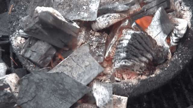Charcoal burning with glowing embers