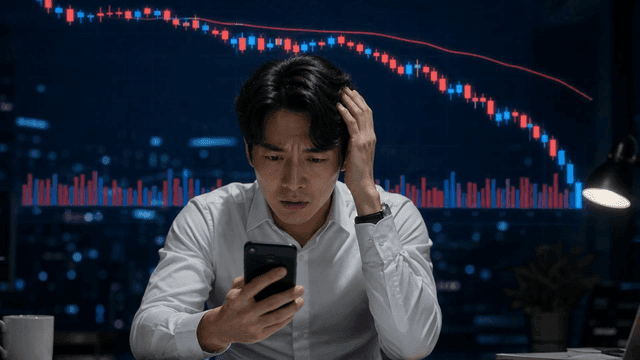 주식 시장 하락에 걱정하는 남자