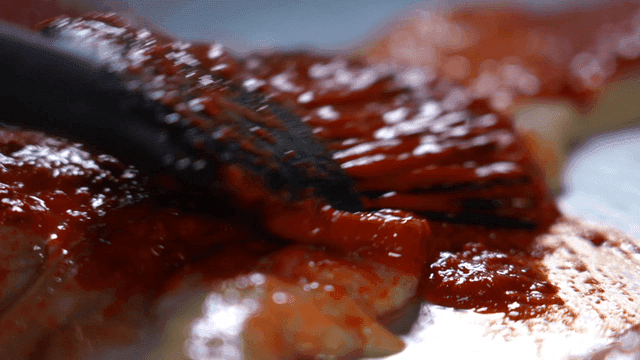 Gochujang seasoning applied to raw beef tripe