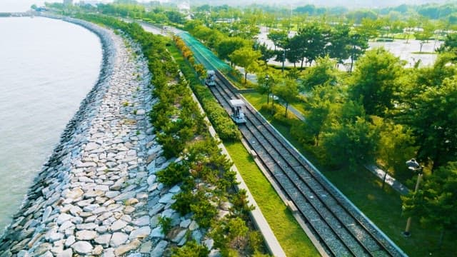 Scenic Railroad with Green Nature and the Sea