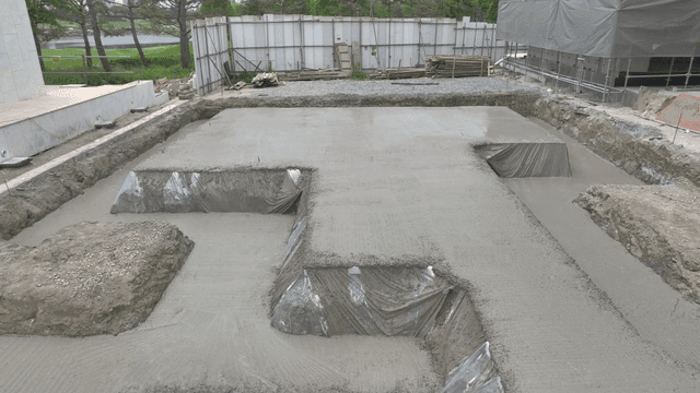 Construction site with concrete foundation