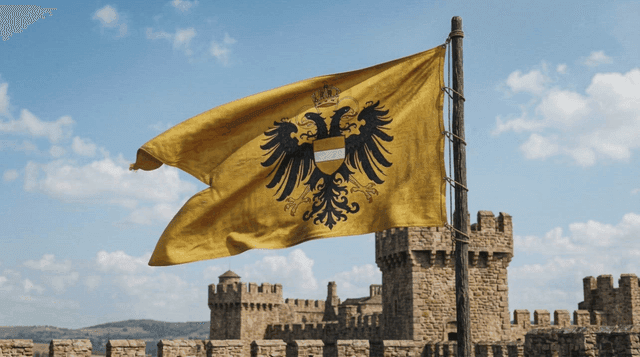 Historic castle where flag of Holy Roman Empire flies