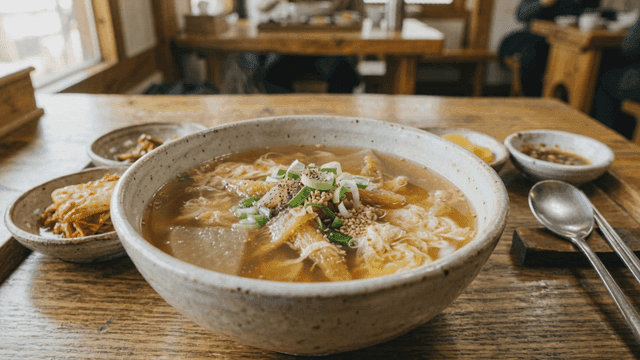 Bowl of Janchi-guksu on table