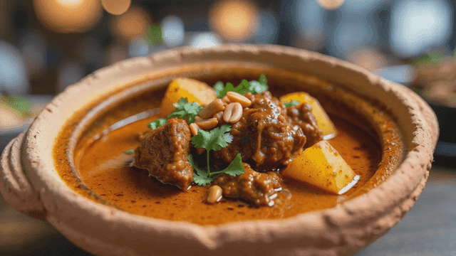 Massaman curry with potatoes and herbs