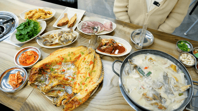Table with various rockfish seafood dishes