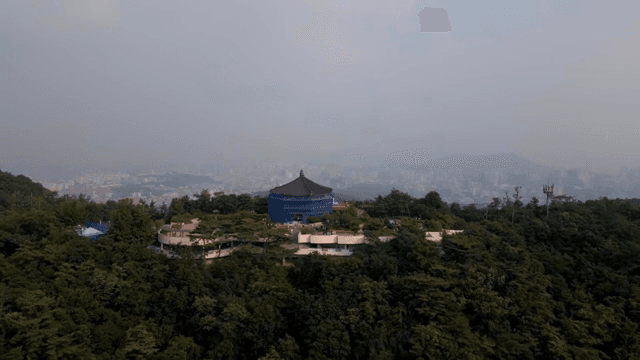 숲이 우거진 언덕 위의 팔각정