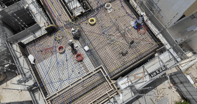 Construction workers on a building site