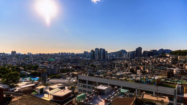 Sunset transitioning to night over the city skyline