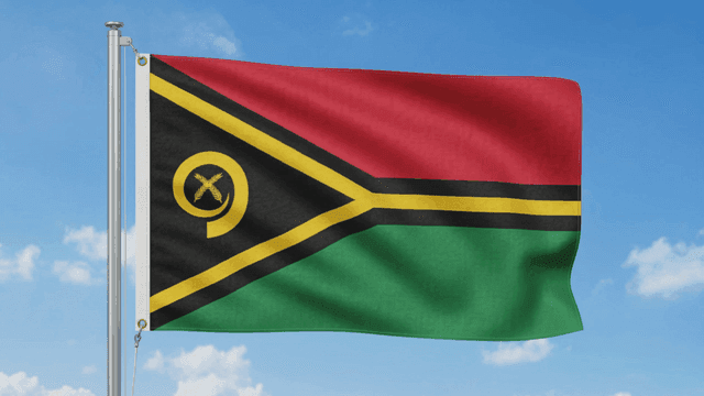 Flag of Republic of Vanuatu fluttering under clear sky