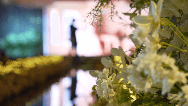Decorative flowers at an indoor event
