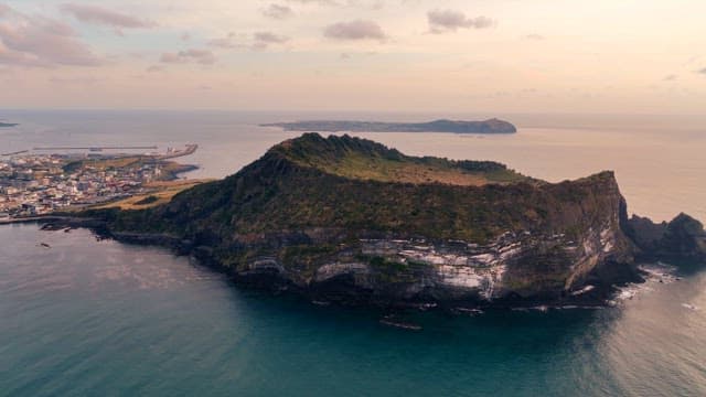 Scenic island with a coastal city view