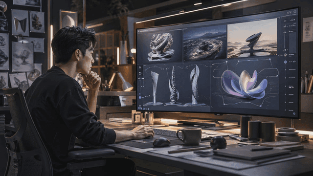 Man looking at design on computer screen
